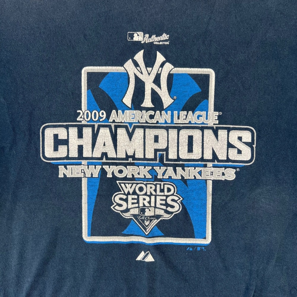 Vintage 2009 New York Yankees T-Shirt Mens XL Blue AL Champions Thrashed Faded